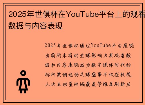 2025年世俱杯在YouTube平台上的观看数据与内容表现