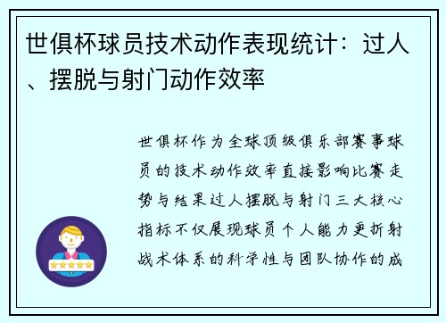 世俱杯球员技术动作表现统计：过人、摆脱与射门动作效率